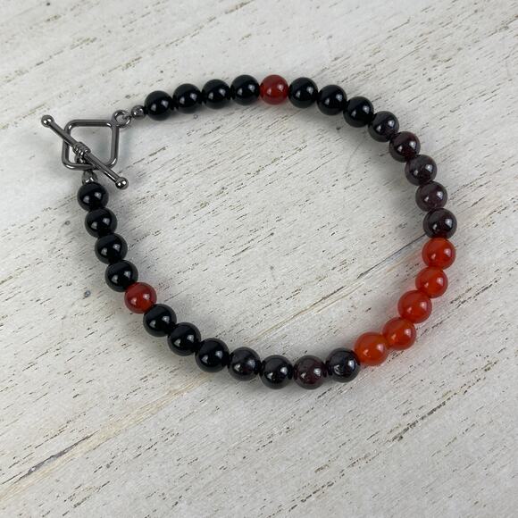 Carnelian Garnet Obsidian Crystal Gemstone Bead Bracelet Handmade - Picture 2 of 16